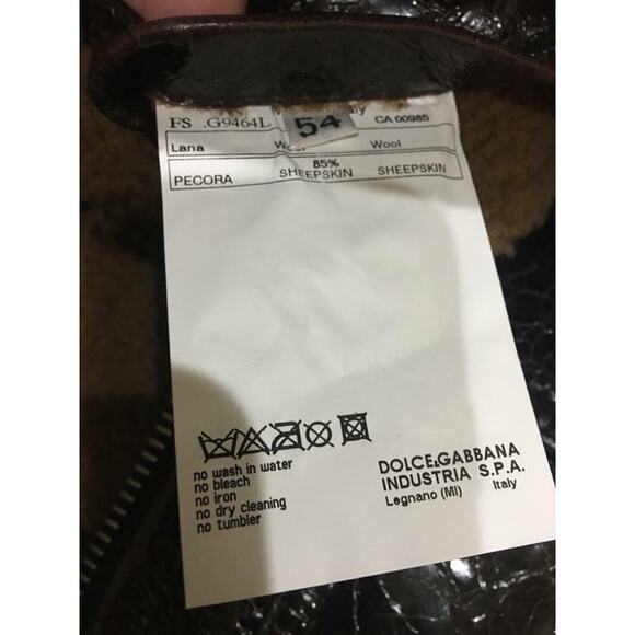 $5K DOLCE GABBANA BROWN CRACKED LEATHER BOMBER SHEARLING ZIP JACKET 54 / US 44 - Picture 12 of 12